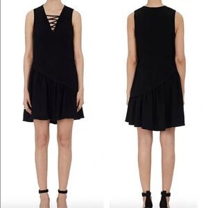 Opening Ceremony black ruffle lattice lace up asymmetrical sleeveless mini dress